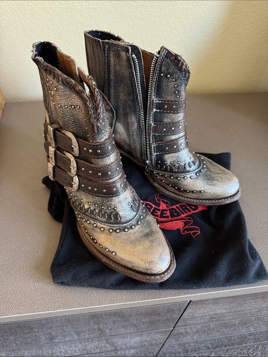 Freebird by Steven Shoes - Freebird by Steven Distressed Savanna Metallic Brown Buckle Ankle Boots